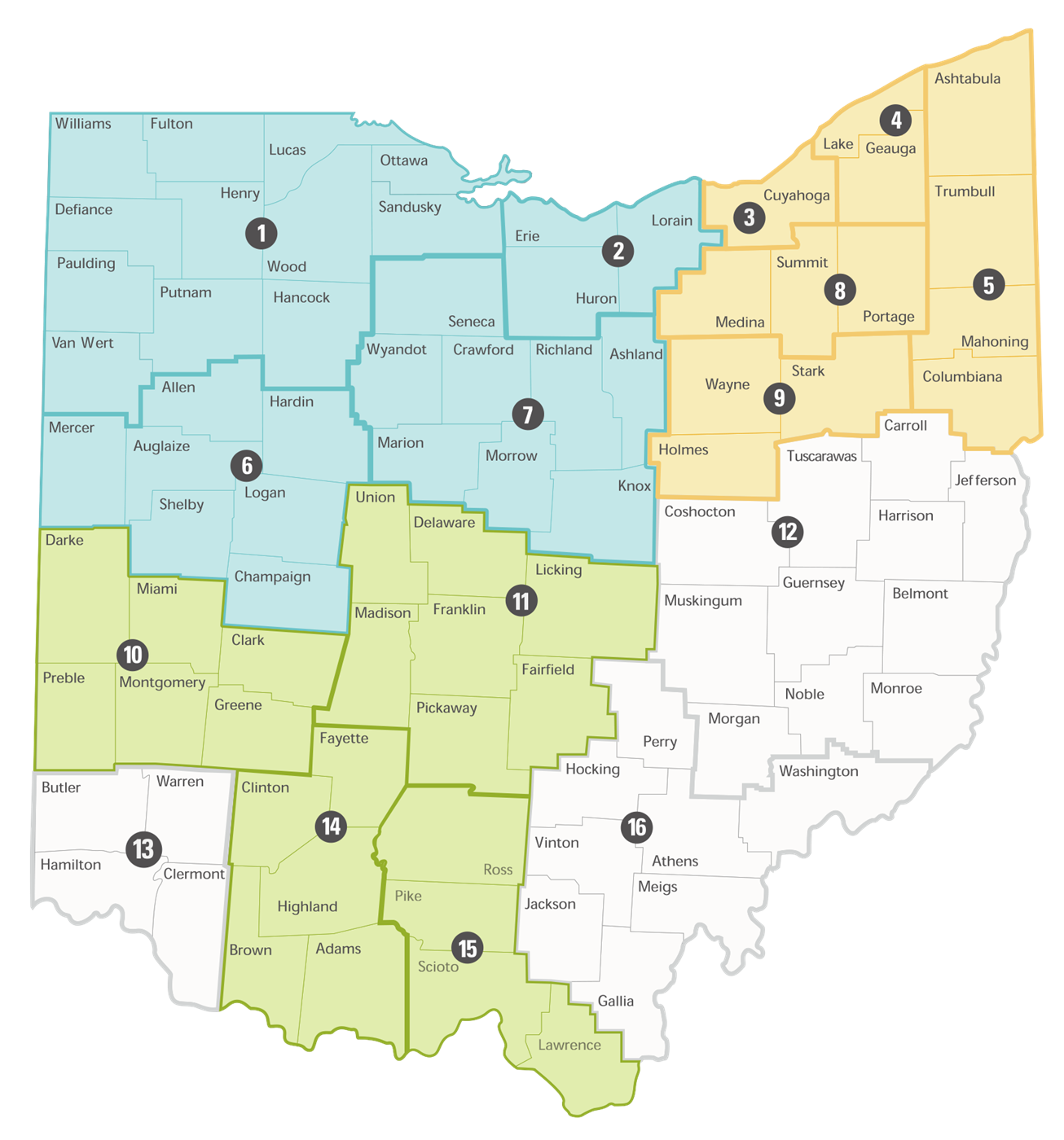 Preschool and School Age Child Care Licensing and Step Up To Quality regional map showing 9 regions and their specialists. Those county regions are written out on the page following the link