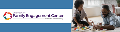 banner with the OSU Family Engagement Center logo and a photo of a child and an adult relative playing blocks