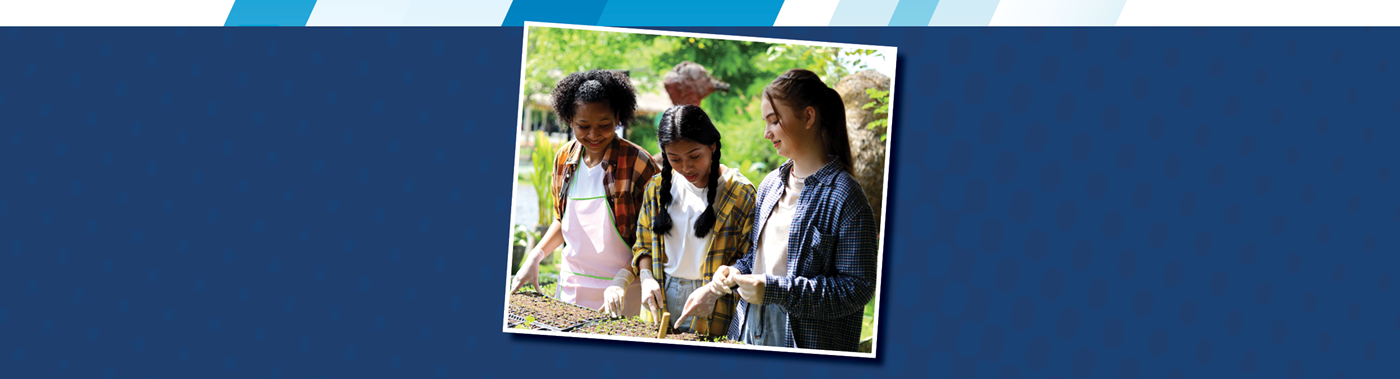 three teenaged girls working in a garden. Why are they wearing brand new white shirts?