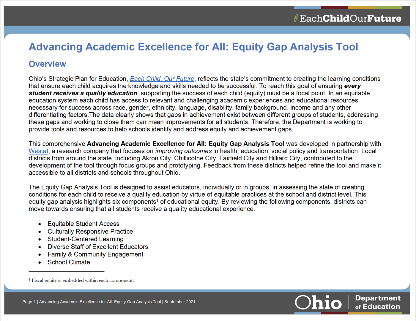 screenshot of Advancing Academic Equity for All: Equity Gap Analysis Tool