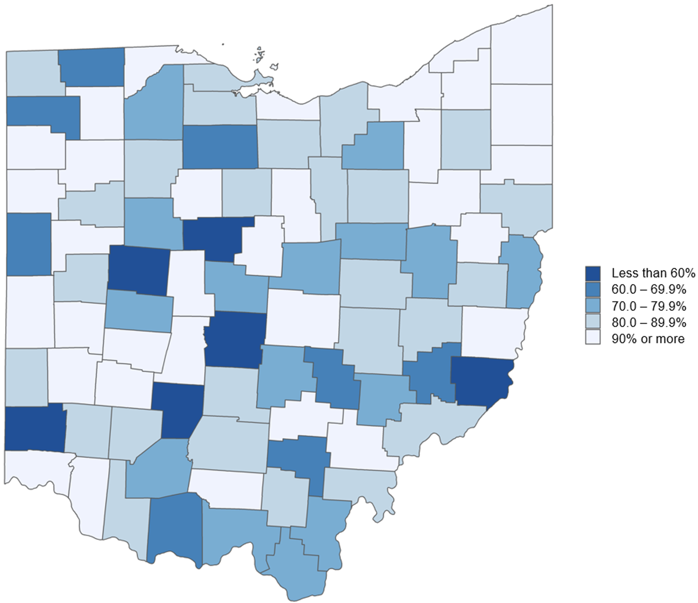 Map that displays the significant variability across Ohio’s counties.  