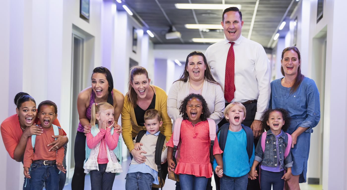 Preschool students and parents, first day of school