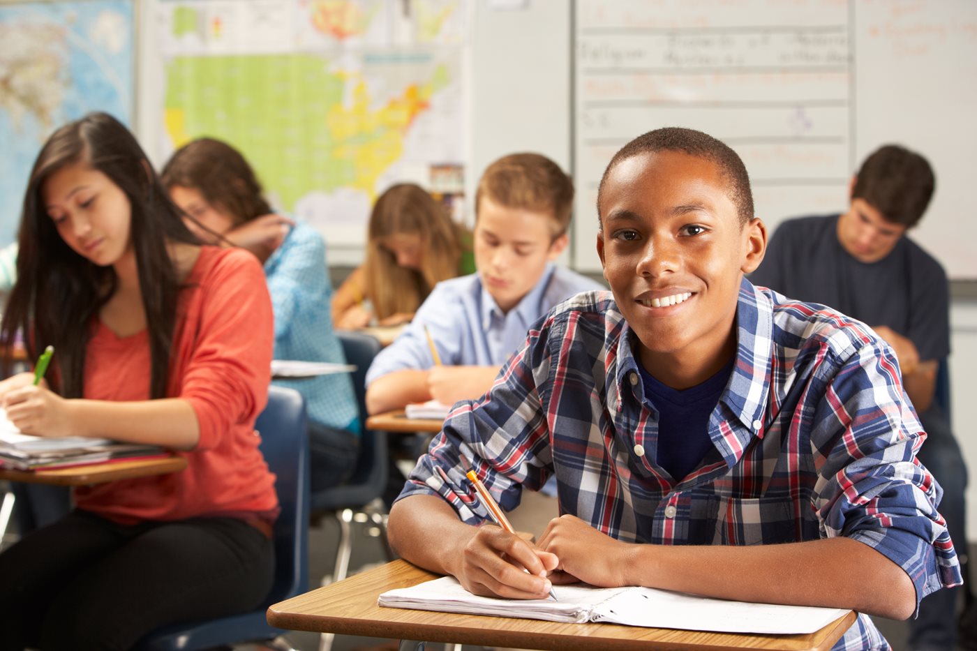 Students writing in class